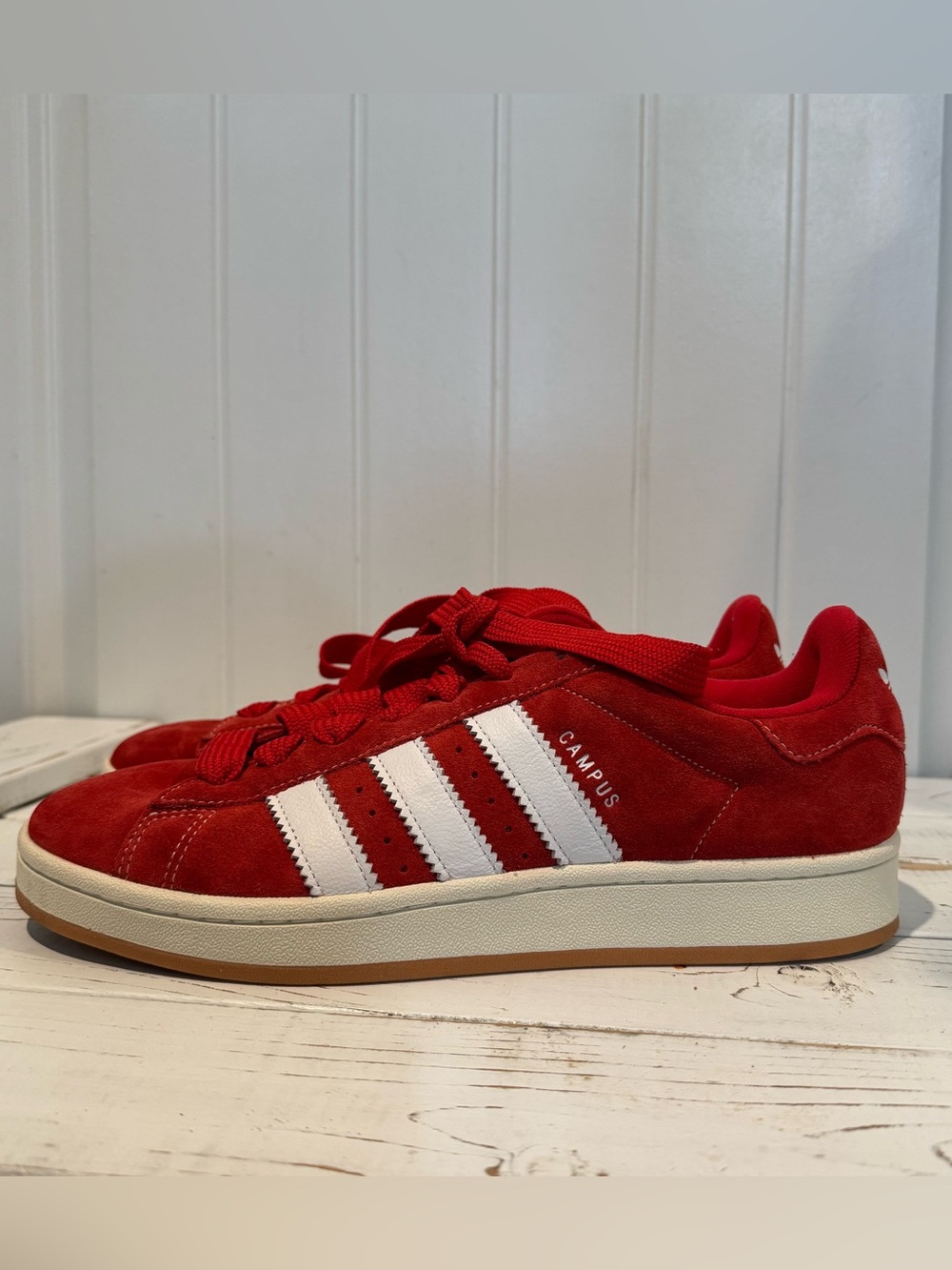 adidas Campus Suede Sneaker in Red with White Stripes